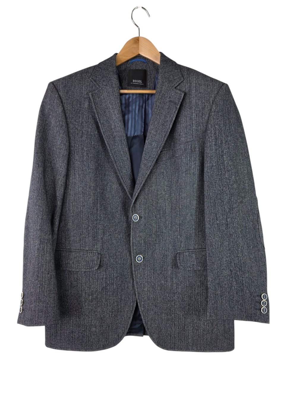 Digel Wool and Cotton Gray Herringbone Sport Coat - Classic Notch Lapel